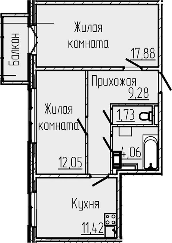 2-комнатная квартира 57.56 м², 7/8 эт., ЖК «SERTOLOVO PARK»